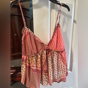 Free People Patchwork Camisole in Pink and Cream